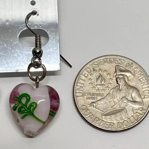 New Fashion Brand Earrings Murano Style Pink Glass Heart Beads Dangle Hook NWT - Picture 5 of 9